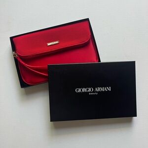 Giorgio Armani Beauty Red Cosmetic Makeup Bag Wristlet Clutch